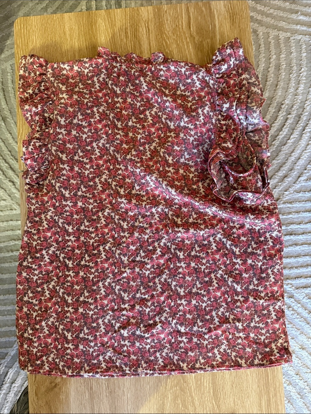Aqua Pink & Red Floral Ruffle V-Neck Top - Picture 3 of 3